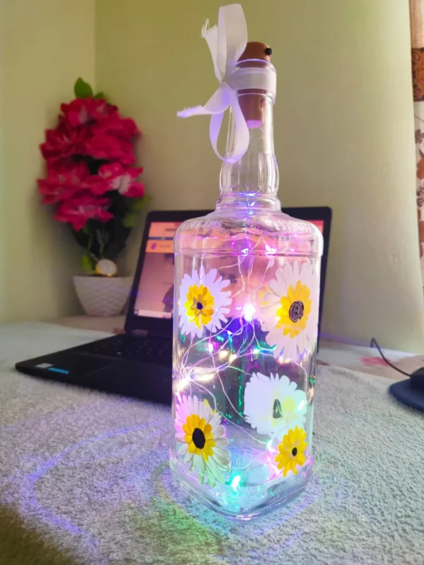 Custom Hand-Painted Wine Bottle with LED Fairy Lights