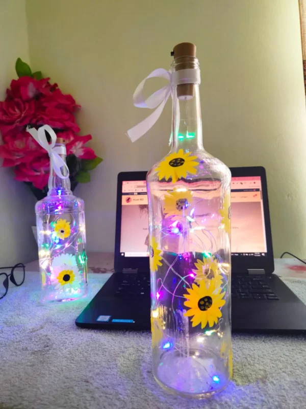 Custom Hand-Painted Wine Bottle with LED Fairy Lights - Image 2