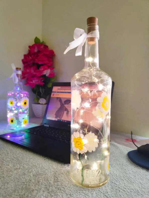 Custom Hand-Painted Wine Bottle with LED Fairy Lights - Image 3