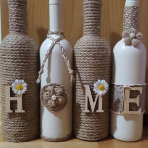 Handcrafted "HOME" Wine Bottle Decor Set