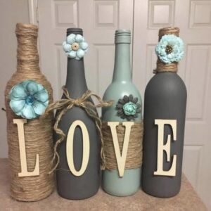Handcrafted "LOVE" Wine Bottle Decor Set