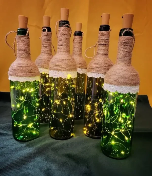 Rustic LED Glass Bottle Light – Handcrafted Home Decor Piece